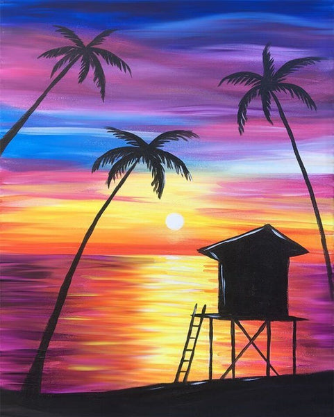 Simple Acrylic Paintings, Small Acrylic Painting on Canvas, Small Seashore Sunset Palm Tree Painting, Simple Landscape Artwork, Easy Painting Ideas on Canvas-Art Painting Canvas