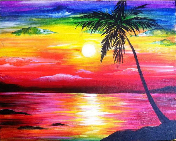 Small Seashore Beach Palm Tree Painting, Simple Landscape Artwork, Easy Painting Ideas on Canvas, Simple Acrylic Paintings, Small Canvas Art on Canvas-Art Painting Canvas