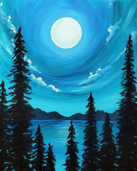 Simple Small Winter Forest Moon Painting, Easy Painting Ideas on Canvas, Simple Landscape Art on Canvas, Small Canvas Artwork, Simple Acrylic Paintings-Art Painting Canvas