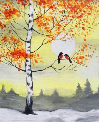 Simple Landscape Artwork, Easy Hand Paitned Canvas Art on Canvas, Simple Acrylic Paintings, Small Singing Bird Painting, Easy Painting Ideas on Canvas-Art Painting Canvas
