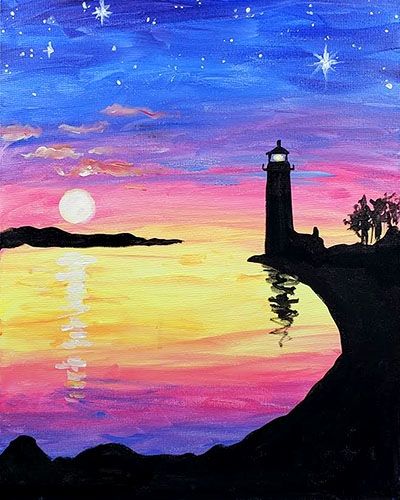 Small Seashore Lighthouse Landscape Painting, Small Canvas Artwork, Simple Landscape Art on Canvas, Simple Acrylic Paintings, Easy Painting Ideas on Canvas-Art Painting Canvas