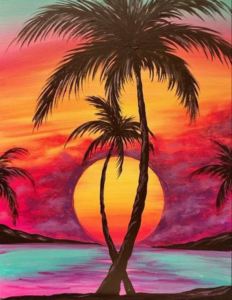 Small Palm Tree Landscape Painting, Simple Landscape Art on Canvas, Easy Painting Ideas on Canvas, Simple Acrylic Paintings, Small Canvas Artwork-Art Painting Canvas
