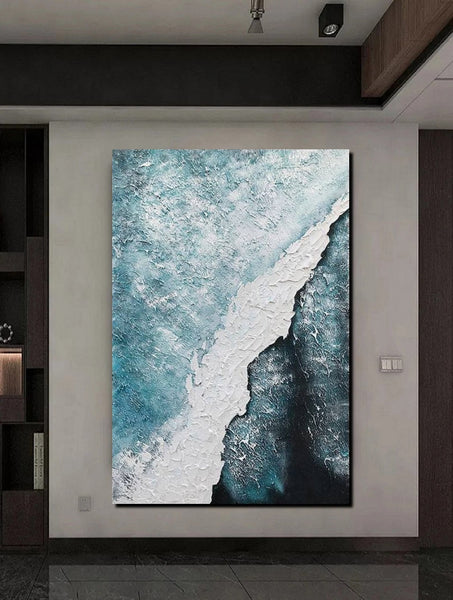 Large Wall Art Ideas, Impasto Painting, Blue Modern Abstract Painting, Living Room Abstract Paintings, Large Acrylic Canvas Paintings-Art Painting Canvas