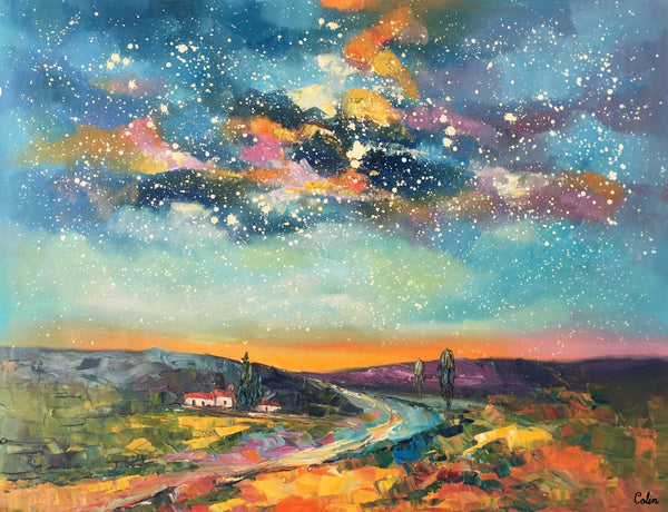 Canvas Wall Art, Abstract Landscape Art, Starry Night Sky, Bedroom Wall Art, Custom Abstract Art Painting, Oil Painting-Art Painting Canvas