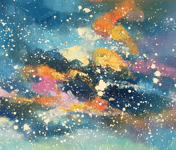 Canvas Wall Art, Abstract Landscape Art, Starry Night Sky, Bedroom Wall Art, Custom Abstract Art Painting, Oil Painting-Art Painting Canvas
