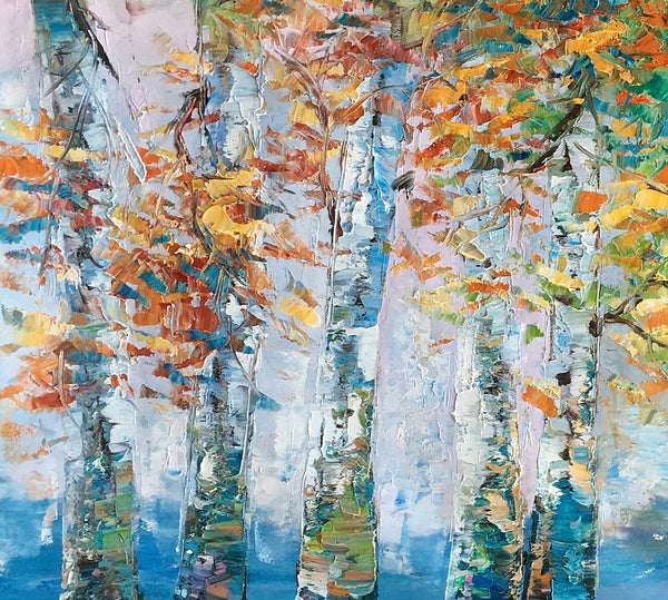 Birch Tree Paintings, Landscape Wall Art Paintings, Custom Canvas Painting for Bedroom, Original Canvas Painting-Art Painting Canvas