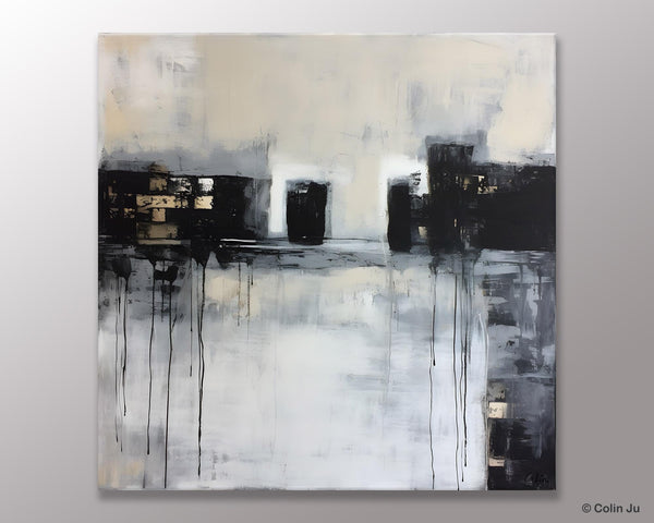 Contemporary Canvas Art, Black Acrylic Artwork, Original Abstract Wall Art, Hand Painted Canvas Art, Extra Large Abstract Painting for Sale-Art Painting Canvas