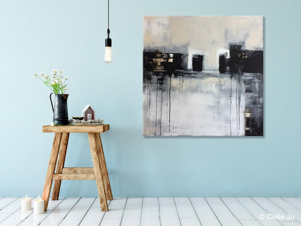 Contemporary Canvas Art, Black Acrylic Artwork, Original Abstract Wall Art, Hand Painted Canvas Art, Extra Large Abstract Painting for Sale-Art Painting Canvas