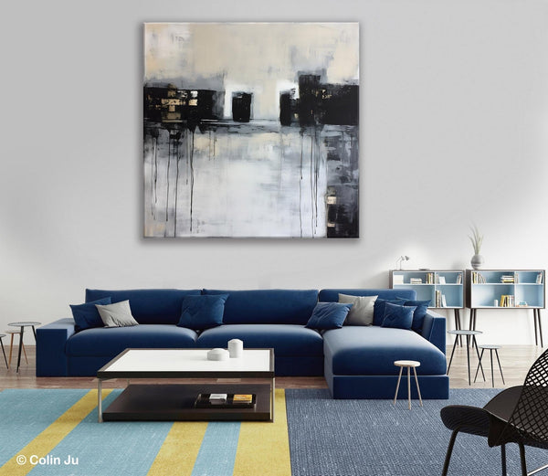 Contemporary Canvas Art, Black Acrylic Artwork, Original Abstract Wall Art, Hand Painted Canvas Art, Extra Large Abstract Painting for Sale-Art Painting Canvas