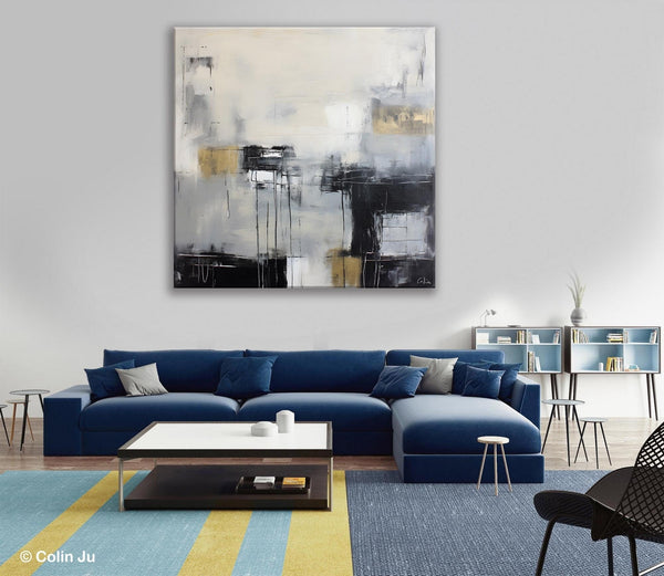Modern Acrylic Artwork, Contemporary Canvas Artwork, Original Modern Wall Art, Black Canvas Paintings, Large Abstract Painting for Bedroom-Art Painting Canvas