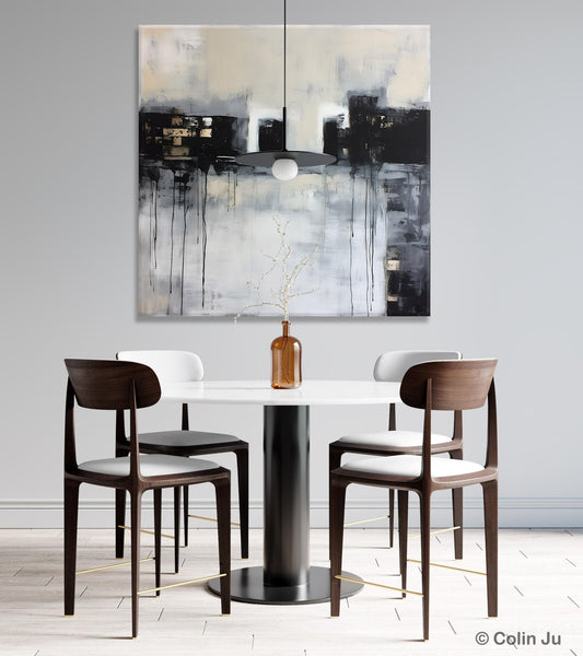 Contemporary Canvas Art, Black Acrylic Artwork, Original Abstract Wall Art, Hand Painted Canvas Art, Extra Large Abstract Painting for Sale-Art Painting Canvas