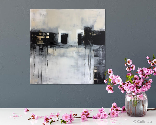 Contemporary Canvas Art, Black Acrylic Artwork, Original Abstract Wall Art, Hand Painted Canvas Art, Extra Large Abstract Painting for Sale-Art Painting Canvas