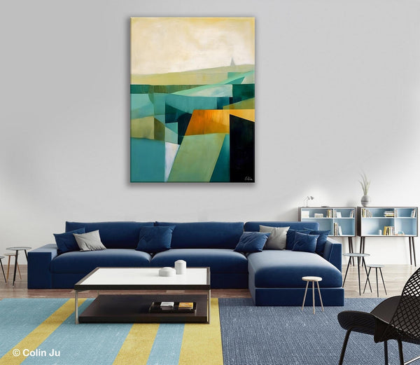 Landscape Canvas Paintings for Bedroom, Large Geometric Abstract Painting, Acrylic Painting on Canvas, Original Landscape Abstract Painting-Art Painting Canvas