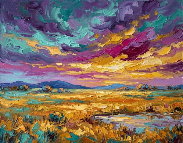 Colorful Clouds Over the Wilderness, Original Landscape Paintings, Buy Small Paintings Online, Hand Painted Canvas Art, Original Oil Paintings for Sale, Impasto Paintings