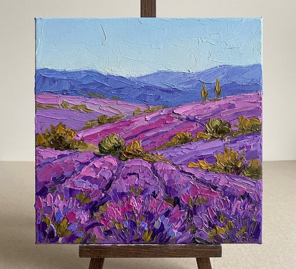 Breeze Over the Purple Lavender Field, Original Oil Painting for Sale, Hand Painted Canvas Art, Heavy Texture Paintings, Original Landscape Paintings, Palette Knife Paintings