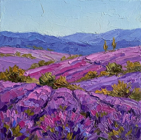 Breeze Over the Purple Lavender Field, Original Oil Painting for Sale, Hand Painted Canvas Art, Heavy Texture Paintings, Original Landscape Paintings, Palette Knife Paintings