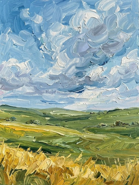 Impasto Heavy Texture Art, Original Landscape Paintings, Rolling Clouds Over Golden Wheat, Small Canvas Wall Art Paintings, Buy Original Artwork Online, Hand Painted Canvas Art