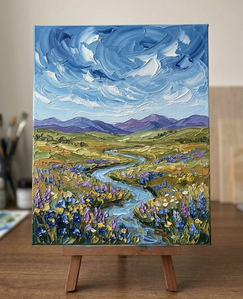 Original Oil Paintings for Sale, Flower Blooms in the Wilderness Valley, Original Landscape Paintings, Buy Small Paintings Online, Hand Painted Canvas Art, Small Canvas Artwork