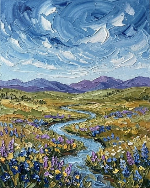 Original Oil Paintings for Sale, Flower Blooms in the Wilderness Valley, Original Landscape Paintings, Buy Small Paintings Online, Hand Painted Canvas Art, Small Canvas Artwork