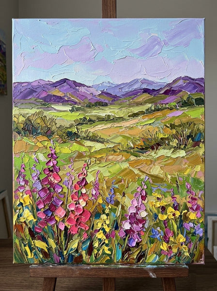 Original Oil Paintings, Vibrant Wildflowers in Highland Pasture, Original Landscape Paintings, Impasto Heavy Texture Art, Hand Painted Canvas Art, Small Canvas Artwork