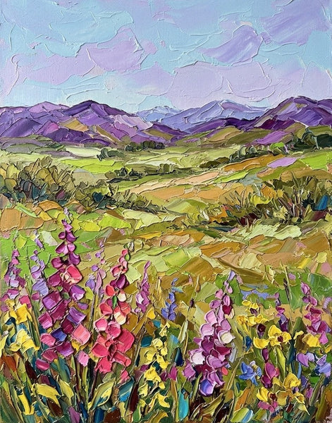 Original Oil Paintings, Vibrant Wildflowers in Highland Pasture, Original Landscape Paintings, Impasto Heavy Texture Art, Hand Painted Canvas Art, Small Canvas Artwork