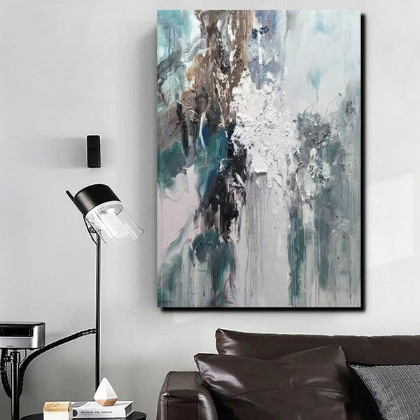 Living Room Abstract Paintings, Large Acrylic Canvas Paintings, Large Wall Art Ideas, Impasto Painting, Blue Modern Abstract Painting-Art Painting Canvas