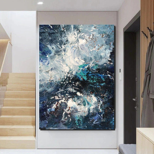 Large Heavy Texture Acrylic Paintings, Simple Modern Art Ideas for Bedroom, Modern Paintings for Living Room, Blue Modern Wall Art Ideas-Art Painting Canvas