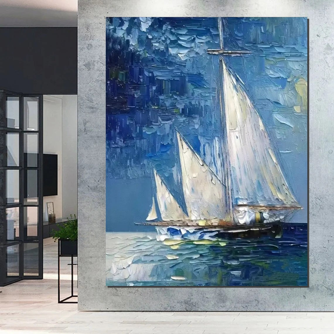 Modern Acrylic Canvas Painting, Simple Painting Ideas for Dining Room, Acrylic Painting on Canvas, Oversized Canvas Painting for Sale, Sail Boat Paintings-Art Painting Canvas