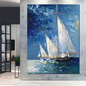 Modern Acrylic Canvas Painting, Simple Painting Ideas for Dining Room, Acrylic Painting on Canvas, Oversized Canvas Painting for Sale, Sail Boat Paintings-Art Painting Canvas