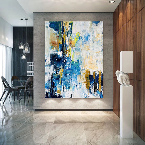 Living Room Abstract Paintings, Blue Modern Abstract Painting, Large Acrylic Canvas Paintings, Large Wall Art Ideas, Impasto Painting-Art Painting Canvas