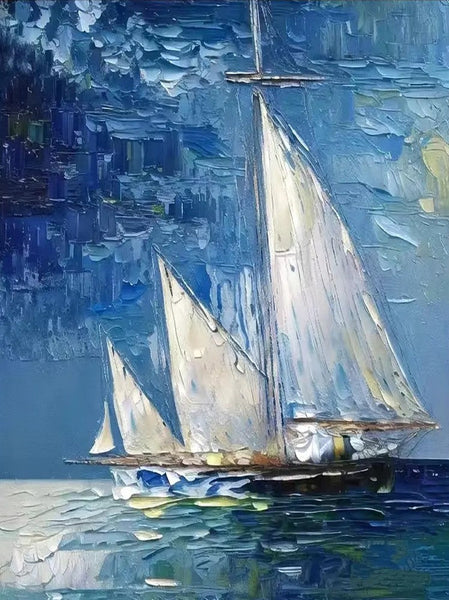 Modern Acrylic Canvas Painting, Simple Painting Ideas for Dining Room, Acrylic Painting on Canvas, Oversized Canvas Painting for Sale, Sail Boat Paintings-Art Painting Canvas