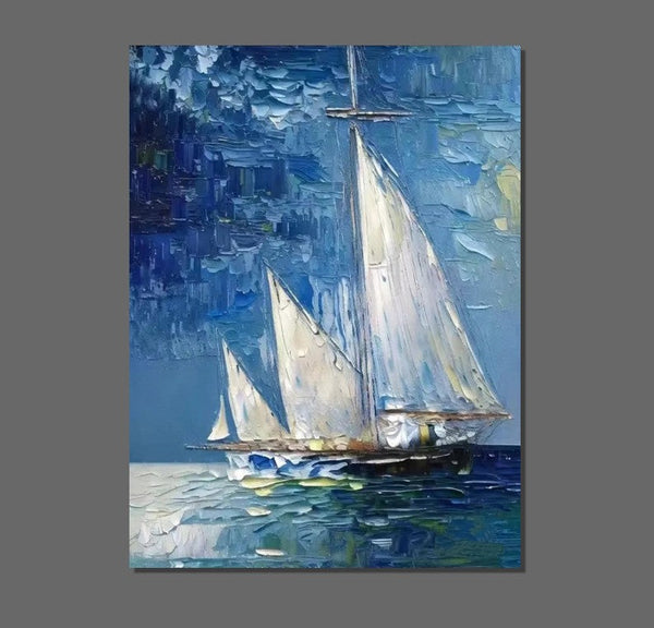 Modern Acrylic Canvas Painting, Simple Painting Ideas for Dining Room, Acrylic Painting on Canvas, Oversized Canvas Painting for Sale, Sail Boat Paintings-Art Painting Canvas