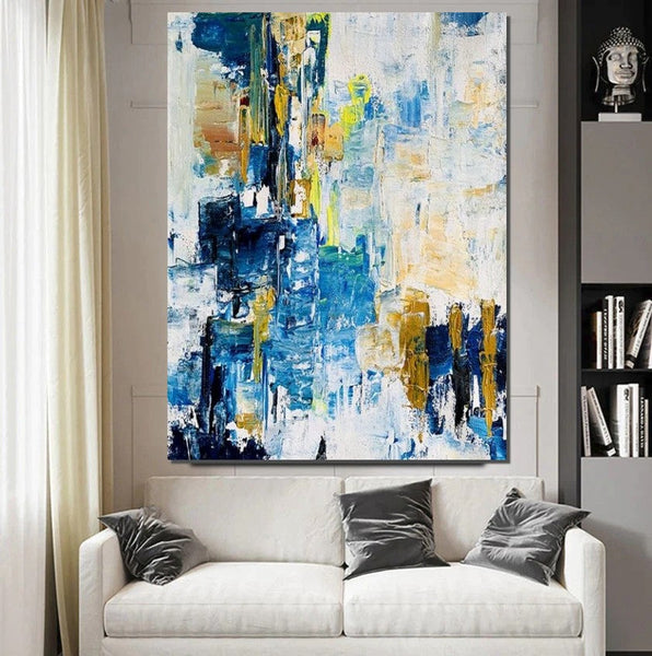 Living Room Abstract Paintings, Blue Modern Abstract Painting, Large Acrylic Canvas Paintings, Large Wall Art Ideas, Impasto Painting-Art Painting Canvas