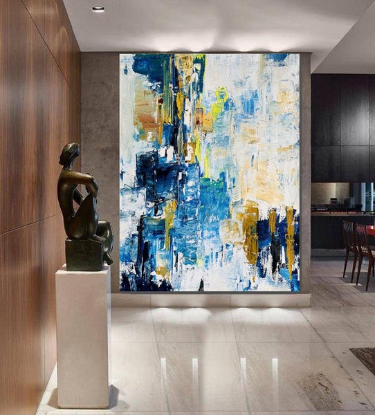 Living Room Abstract Paintings, Blue Modern Abstract Painting, Large Acrylic Canvas Paintings, Large Wall Art Ideas, Impasto Painting-Art Painting Canvas