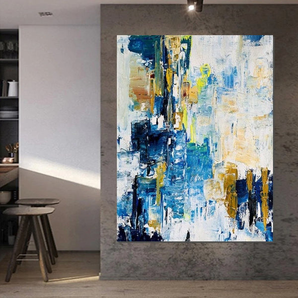 Living Room Abstract Paintings, Blue Modern Abstract Painting, Large Acrylic Canvas Paintings, Large Wall Art Ideas, Impasto Painting-Art Painting Canvas