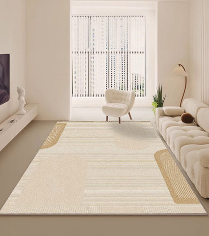 Cream Color Geometric Modern Rugs, Contemporary Soft Rugs for Living Room, Bedroom Modern Rugs, Modern Rugs for Dining Room-Art Painting Canvas