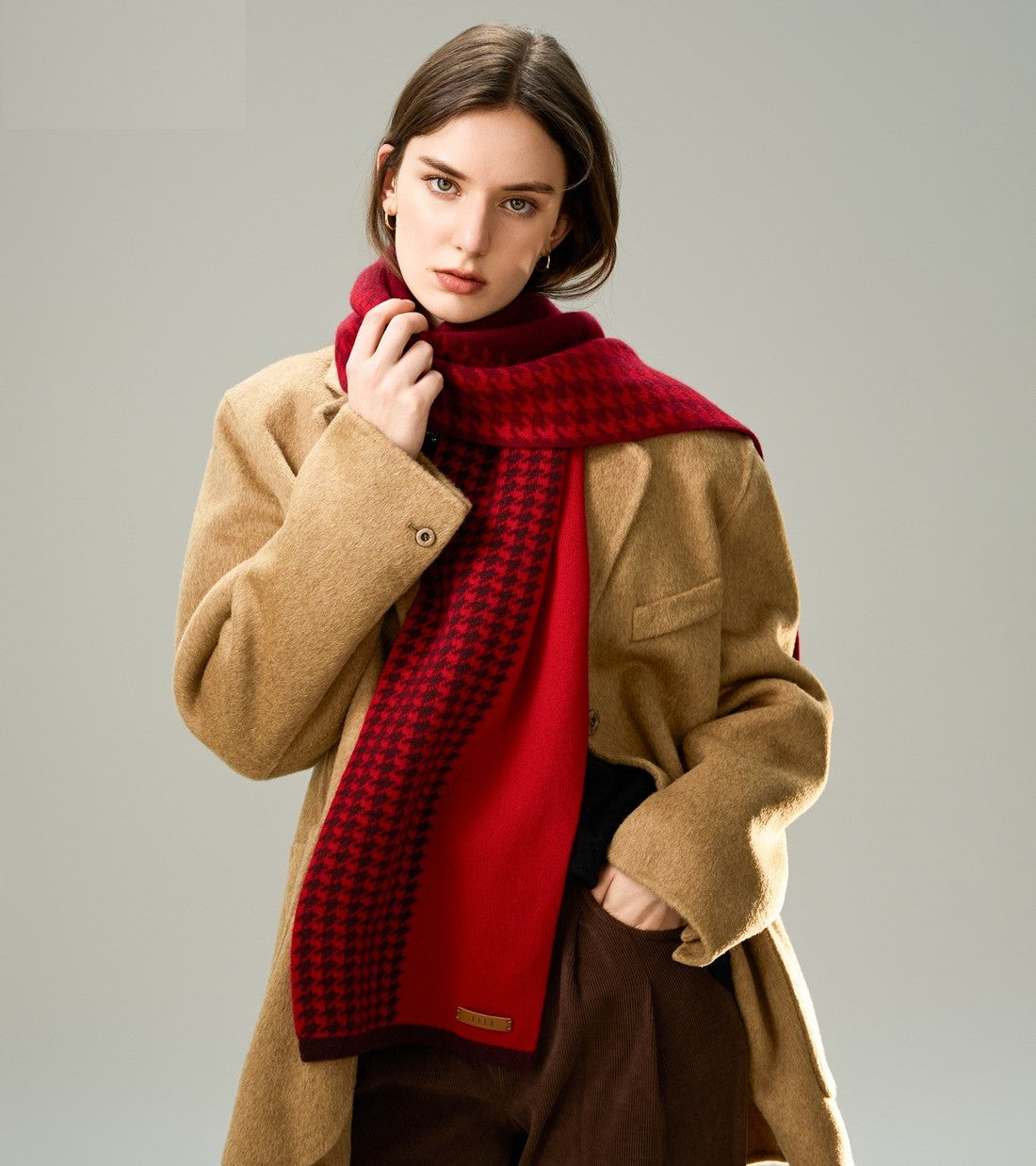 Fashion Designer Scarf, Modern Wool Scarf for Women, Casual Scarf for Women, Cold Weather Scarf, Red Winter Scarf, Soft Cashmere Scarf for Women-Art Painting Canvas