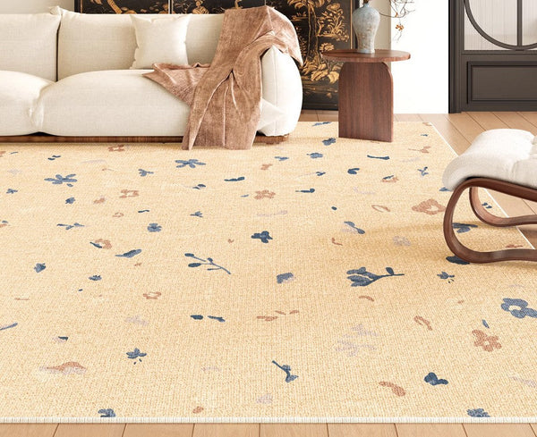 Large Modern Rugs for Bedroom, Modern Rugs for Living Room, Cream Color Flower Pattern Rugs under Coffee Table, Contemporary Modern Rugs for Dining Room-Art Painting Canvas