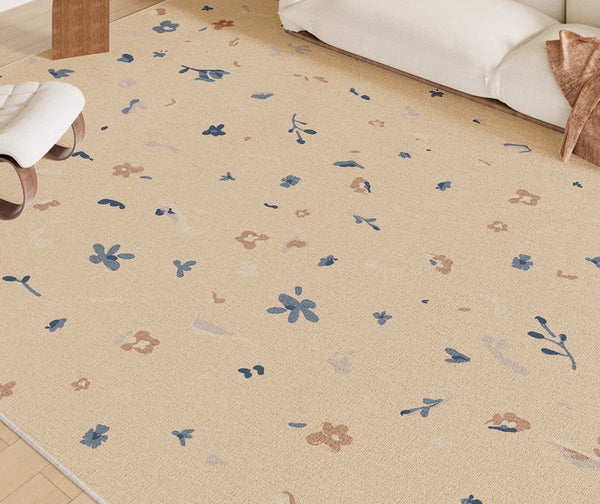 Large Modern Rugs for Bedroom, Modern Rugs for Living Room, Cream Color Flower Pattern Rugs under Coffee Table, Contemporary Modern Rugs for Dining Room-Art Painting Canvas