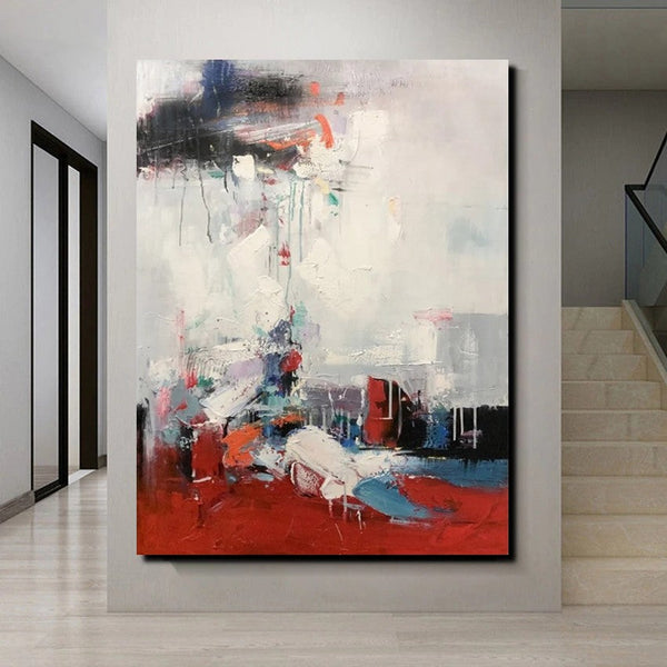 Simple Wall Art Ideas, Red Modern Abstract Painting, Dining Room Abstract Paintings, Buy Art Online, Large Acrylic Canvas Paintings-Art Painting Canvas