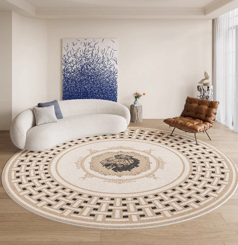 Contemporary Round Rugs, Bedroom Modern Round Rugs, Modern Rug Ideas for Living Room, Circular Modern Rugs under Dining Room Table-Art Painting Canvas