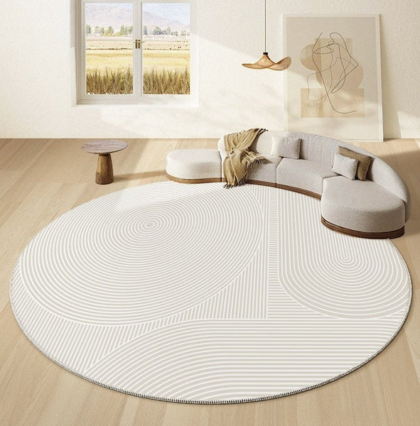 Bedroom Abstract Modern Area Rugs, Contemporary Modern Rug for Living Room, Geometric Round Rugs for Dining Room, Circular Modern Rugs under Chairs-Art Painting Canvas