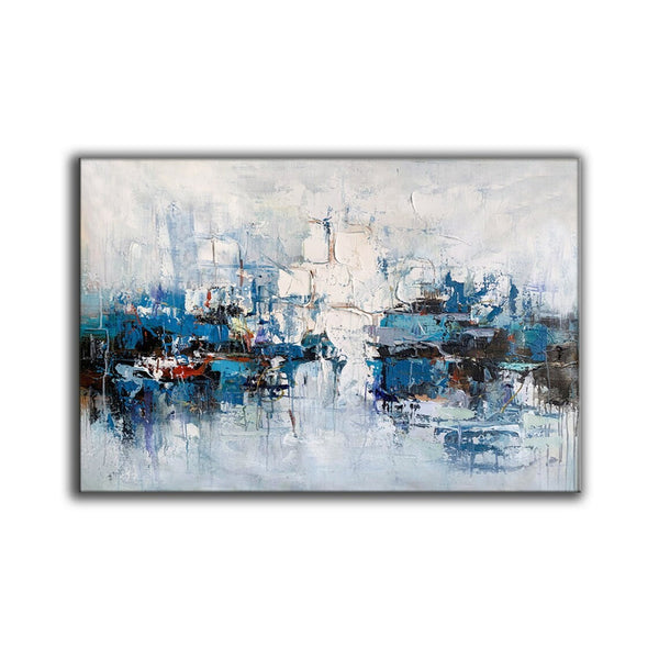 Large Wall Art Paintings Behind Sofa, Acrylic Paintings on Canvas, Acrylic Painting for Bedroom, Blue Modern Paintings, Heavy Texture Canvas Art-Art Painting Canvas