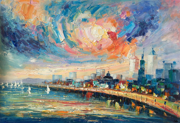 Abstract Landscape Painting, Original Oil Painting on Canvas, Custom Cityscape Painting, Palette Knife Painting-Art Painting Canvas