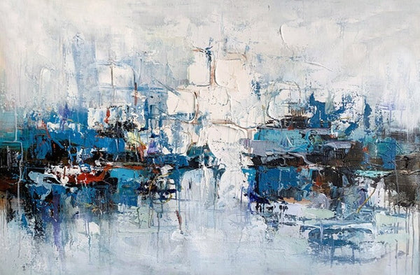 Large Wall Art Paintings Behind Sofa, Acrylic Paintings on Canvas, Acrylic Painting for Bedroom, Blue Modern Paintings, Heavy Texture Canvas Art-Art Painting Canvas