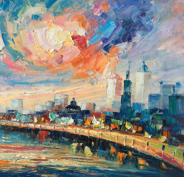 Abstract Landscape Painting, Original Oil Painting on Canvas, Custom Cityscape Painting, Palette Knife Painting-Art Painting Canvas