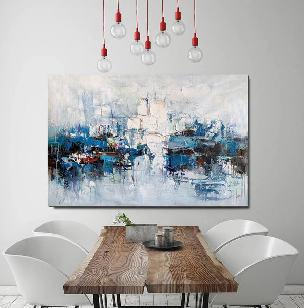 Large Wall Art Paintings Behind Sofa, Acrylic Paintings on Canvas, Acrylic Painting for Bedroom, Blue Modern Paintings, Heavy Texture Canvas Art-Art Painting Canvas