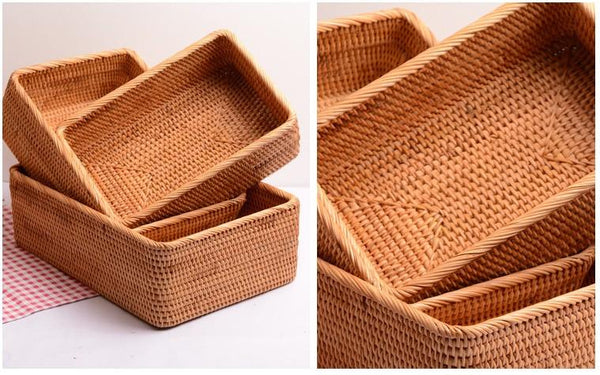 Rectangular Storage Basket for Living Room, Small Kitchen Storage Baskets, Woven Storage Baskets, Rattan Storage Baskets for Shelves-Art Painting Canvas