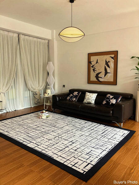 Modern Rugs for Living Room, Black Contemporary Modern Rugs, Modern Rugs for Dining Room, Abstract Contemporary Rugs Next to Bed-Art Painting Canvas