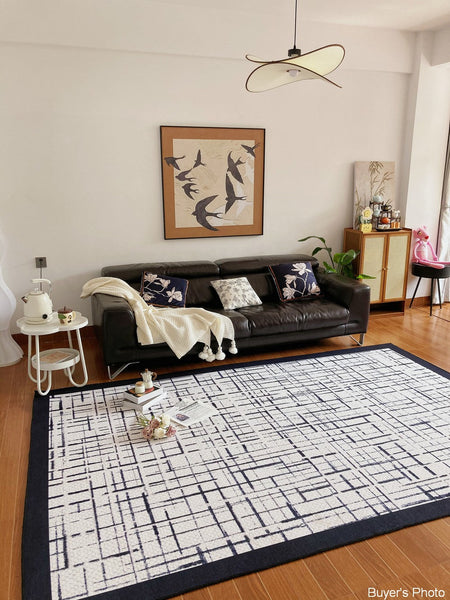 Modern Rugs for Living Room, Black Contemporary Modern Rugs, Modern Rugs for Dining Room, Abstract Contemporary Rugs Next to Bed-Art Painting Canvas